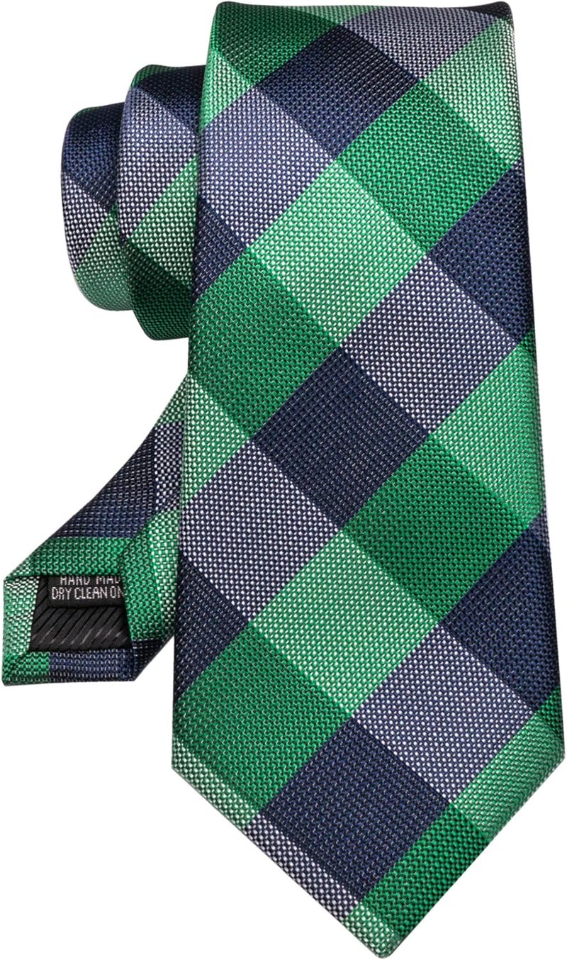 RBOCOTT Silk Stripe Plaid Tie and Pocket Square with Tie Clip Sets for Men - Image 5